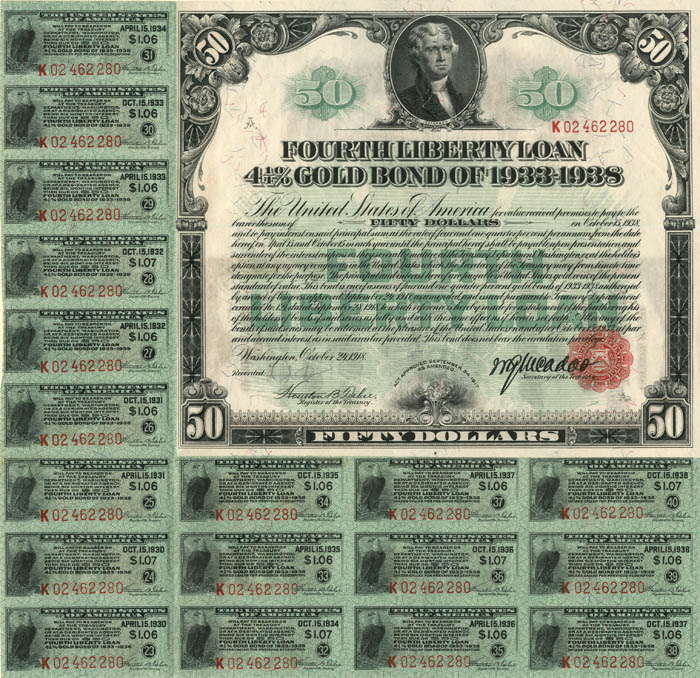 $50 Fourth Liberty Loan Gold Bond